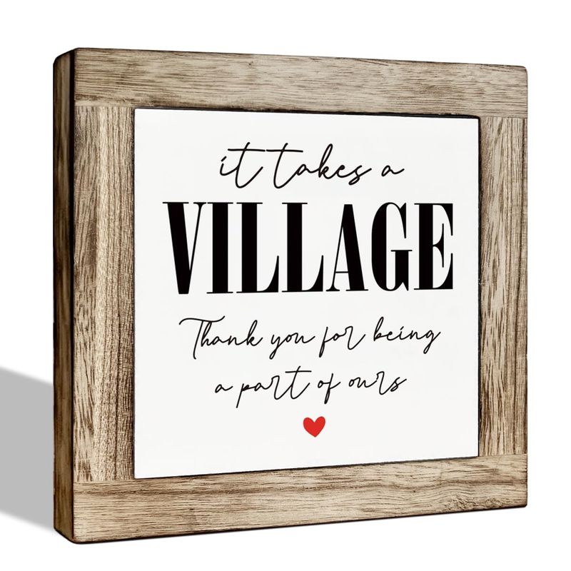 Targa In Legno Con Scritta Thank You – It Takes Village – Con Supporto Metallico, 10x10 Cm, Decorazione Casa - copertina
