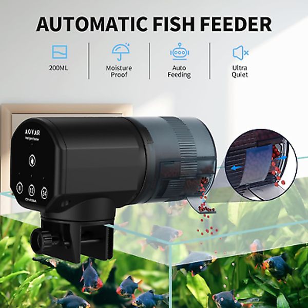 Automatic Fish Feeder Dispenser for Aquarium: 200ml Large Capacity Auto Feeders