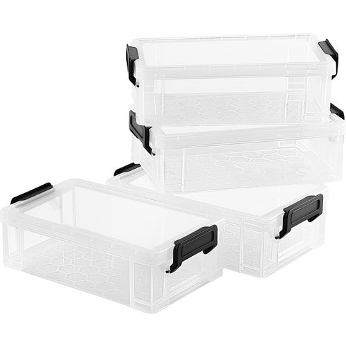 Vyndicca 4 Pack Extra Large Pencil Boxes, Plastic Pencil Case with Latching Lid, Stackable Marker Organizer Container, Clear Storage Box for Gel Pens Crayon Office Art Supply