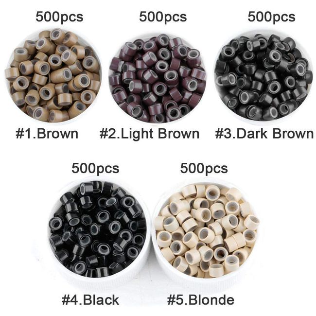 2500 pieces Seamless hair extension micro ring link beads 5mm silicone lined beads suitable for human hair extensions