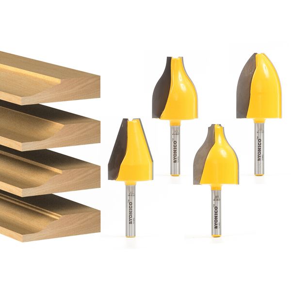 4 Bit Vertical Raised Panel Router Bit Set - 1/4" Shank - Yonico 12404q