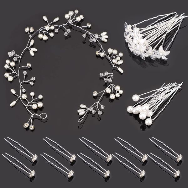 30 pcs Crystal Flower Hair Pin and 1 Pearl Crystal Headband Bridal Flower Crystal Rhinestone U Shaped Hair Pins Wedding Hair Accessories Pearl Flower Hairpins Accessory Everyday Wear Women Girls