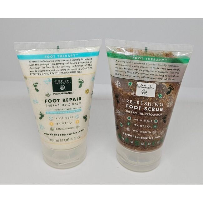 Earth Therapeutics Exfoliator Refreshing Foot Scrub & Foot Repair Balm Set 4oz