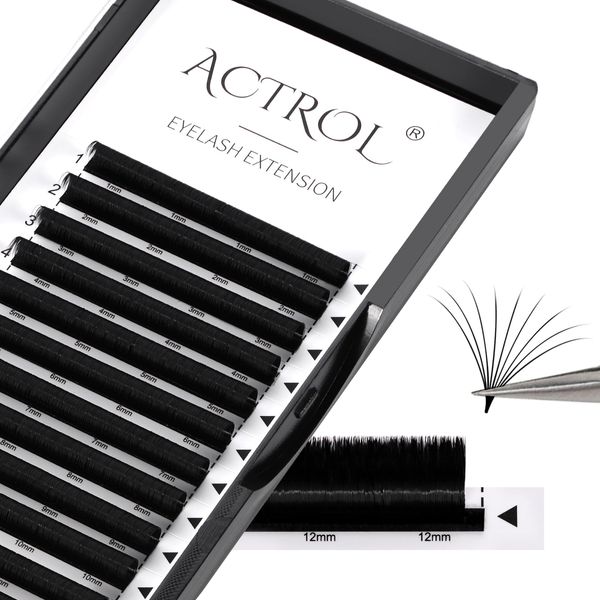 ACTROL Selbstfächernde Wimpern Easy Fan Lashes Wimpern Extensions 0.07 Stärke C 60° Curl 10mm Tray für Volumentechnik Wimpernverlängerung Wimpern 3D-20D Withstand 100℃