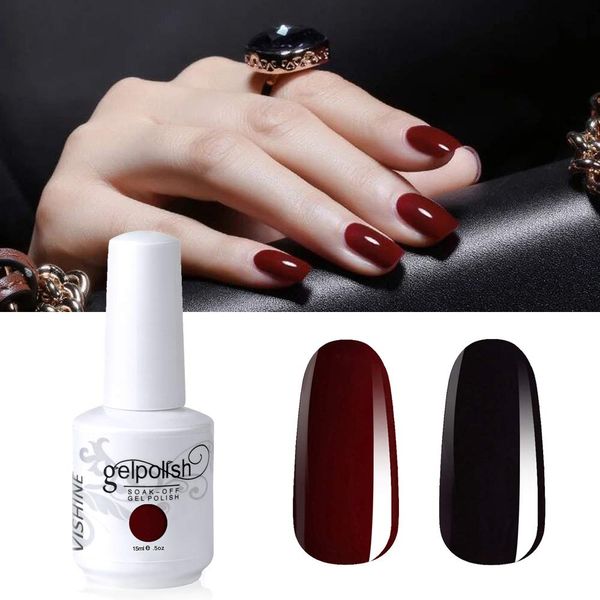 Vishine 2 Colors 15ml Nail Gel Polish Set Black Dark Red Wine Color Soak Off UV LED Varnish Long Lasting Nail Art Classic Collection