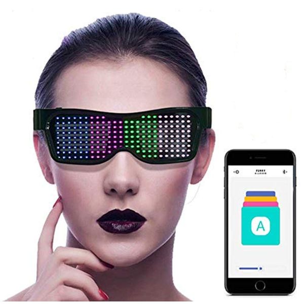 LED Sunglasses, LED Glasses Bluetooth LED Party Glasses Customizable LED Glasses USB Rechargeable 9 Modes Wireless Flashing LED Display, Glow Glasses for Festival Rave Party (Many Colors)