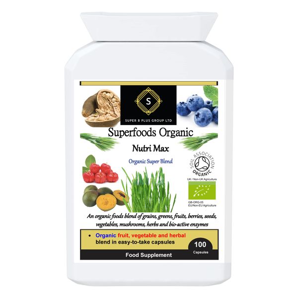 Superfoods Organic Nutri Max Organic Fruit Vegetable Herbal Green Blend 100 Capsules Vegetarian Vegan Dairy Free Supplement, Super B Plus Group Ltd