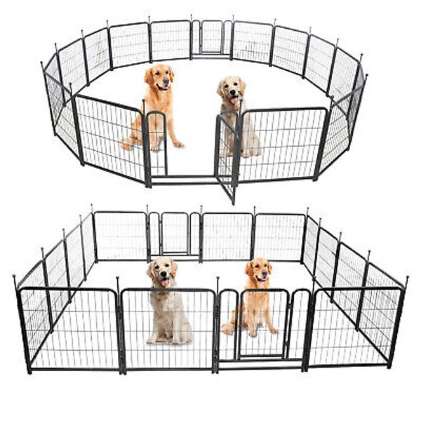 16 Panel Outdoor Dog Playpen 24 Inch Height Portable Pet Fence with 2 Doors