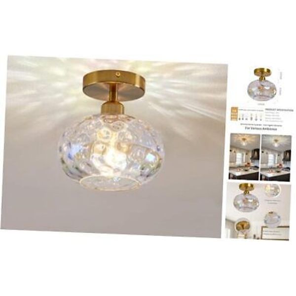 Gold Semi Flush Mount Ceiling Light Fixtures, Small Stained Hammered Glass