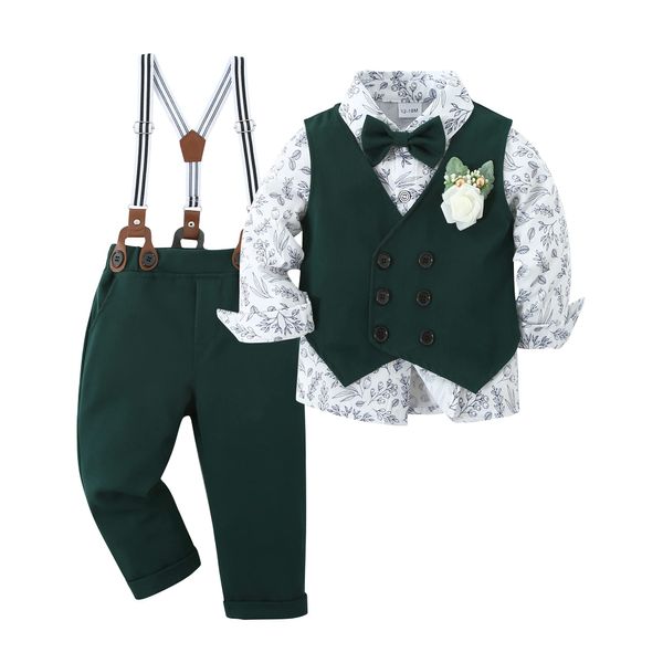 YALLET Toddler Baby Boy Clothes Suit Gentleman Wedding Outfits, Formal Dress Shirt+Bowtie+Vest+Boutonniere+Suspender Pants