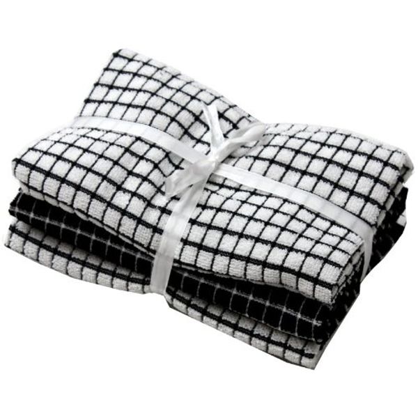 Towelsdirect 3 Pack - Mono Black/White 40cm x 65cm 3 PACK EGYPTIAN TERRY TEA TOWEL