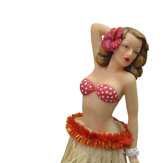 Hawaiian Dashboard Doll: Vintage Brunette Hula Girl Dancer In Pose, 6.5”