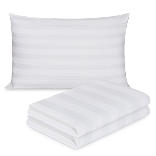 Damask Zippered Pillow Protector - Set of 2 Pillow Cover Queen Size 20"x30", Cotton Pillow Protector - 300 Thread Count Hypoallergenic Pillow Case, Breathable Pillow Encasement