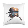 Alaska State Outline Camping Tent and Mountains Throw Pillow