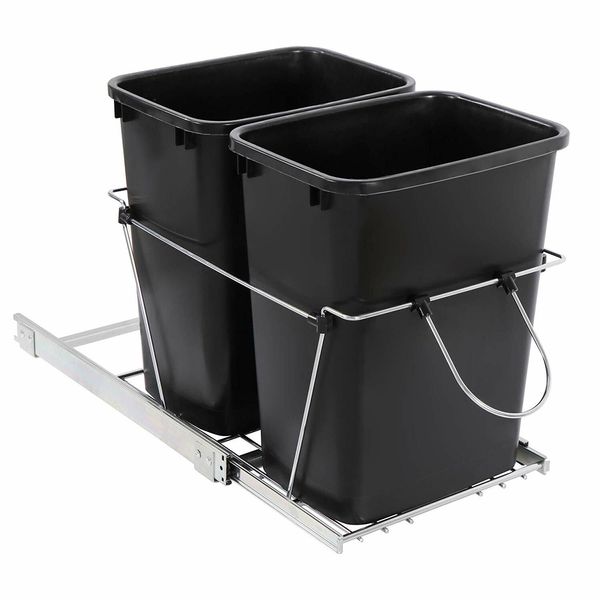Pull Out Trash Kitchen Under Cabinet Waste Container Double Garbage Can 35 Quart