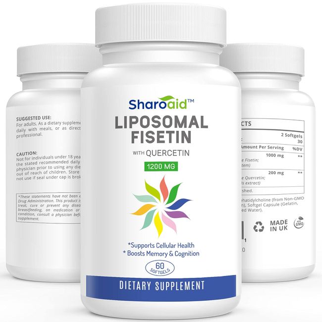 Sharoaid Liposomal Fisetin with Quercetin Supplements 1200 mg per Serving,High Absorption Polyphenols Antioxidants for Women,Men,Non-GMO,Gluten-Free,1 Bottle-60 Softgels