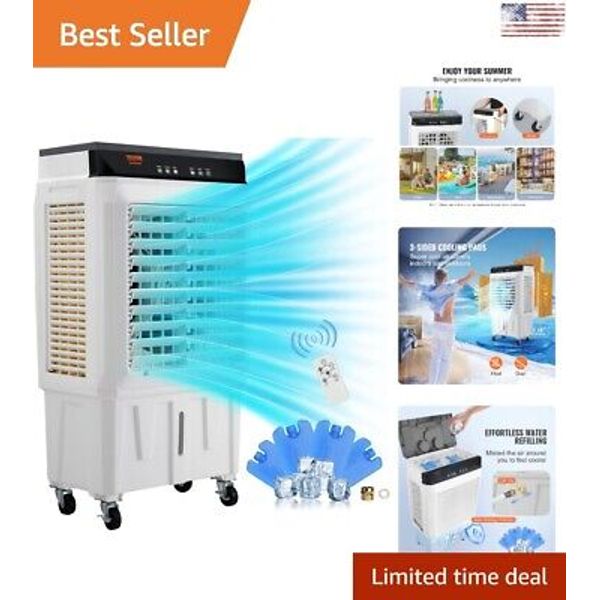 Portable Evaporative Air Cooler: Cooling Fan, 2100CFM, 12H Timer, Remote Control