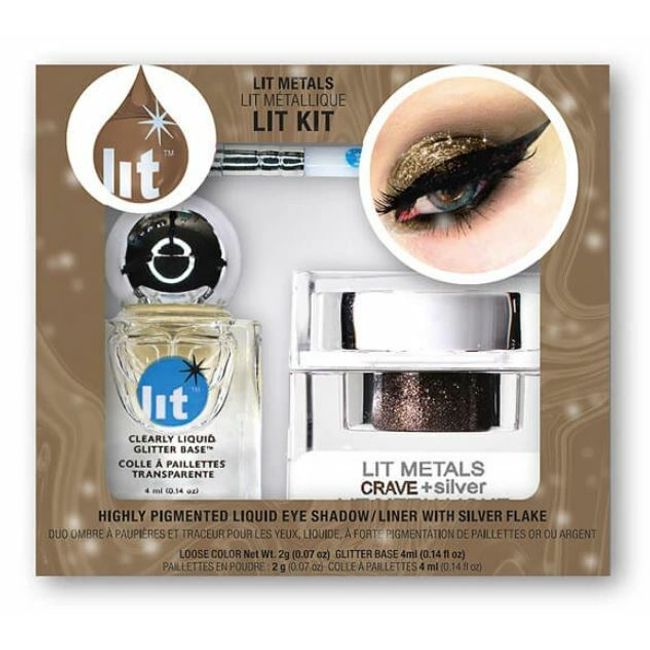 Lit Cosmetics Lit Kit highly pigmented eyeshadow- Liquid Metals CRAVE + SILVER