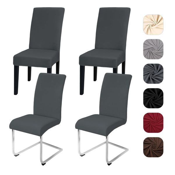 Yugarlibi Dining Chair Covers Set of 4 Stretch Chair Slipcovers Swing Chair Elastic Removable Dining Room Chair Covers Reusable Washable Chair Protector for Hotel Banquet Ceremony (Dark Grey, 4 pcs)