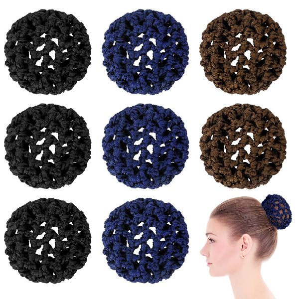 8 Pieces Ballet Hair Bun Cover for Girls,Hair Nets for Buns Invisible Knit Hairnet Elastic Bun Nets Elastic Edge Hair Mesh Dance Hair Cover Skating Snoods Hair Bun Holder for Ballet Dance (3 Styles)