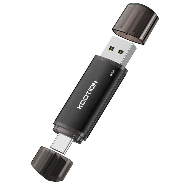 64 GB USB Type-C Flash Drive, KOOTION 2-in-1 Dual Flash Drive USB A and USB C OTG Flash Drive for Android Smartphone Tablet Computer Laptop (Black)