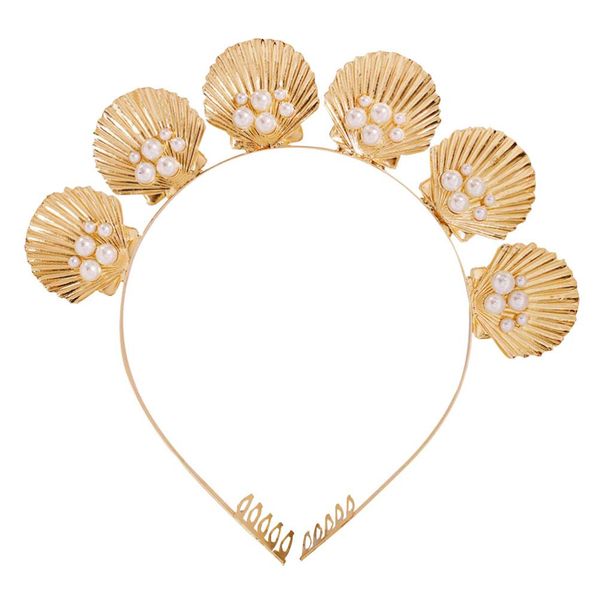 LEORX Shell Headband Gold Seashell Crown Goddess Pearl Decor Tiara Headband for Wedding Party