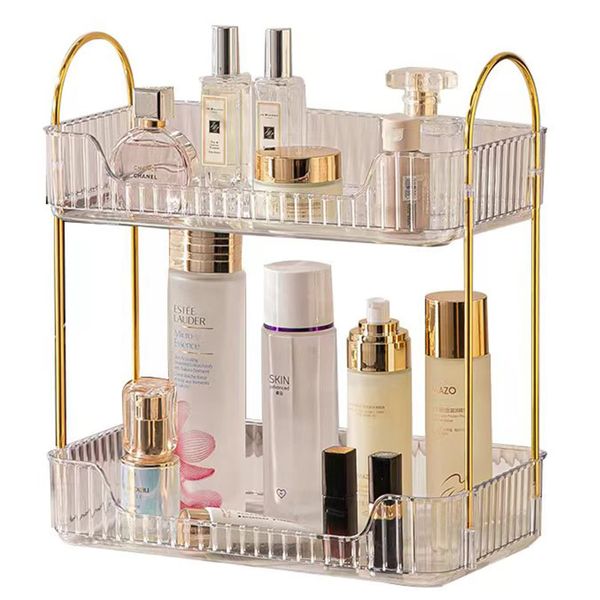 shuang qing Bathroom Counter Organizer Countertop Storage, Cosmetics Skincare Shelf Organizer, Makeup Organizer Perfume for Dresser Vanity Tray, Spice Rack Organizer for Kitchen(2 Tier-Clear)