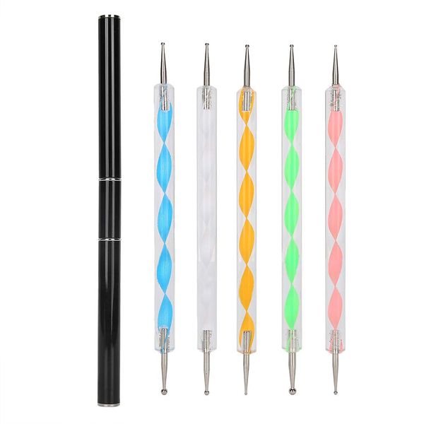 ANKROYU 5 PCS 2 Way Dotting Pen Tool Nail Tip, Nail Art Brush Pen Brush Dotting Tool Swivel Rod Dotting Pen Multicolor Dotting Tool Set for Embossing Patterns Clay