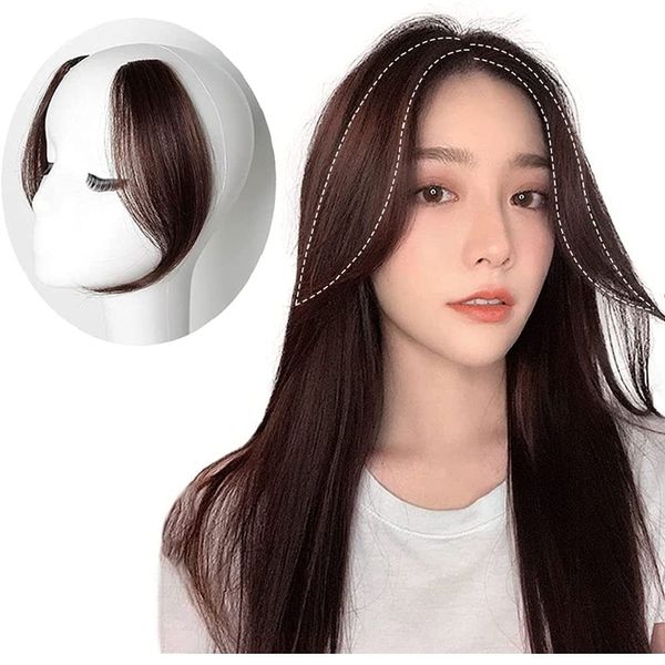 Wig, Bangs, Human Hair, 2 Pieces/Set, Sides, Heavy, Realistic, One-Touch, Center Divided Bangs, Natural, Ultra Thin, Popular, Point Wig, Dark Brown