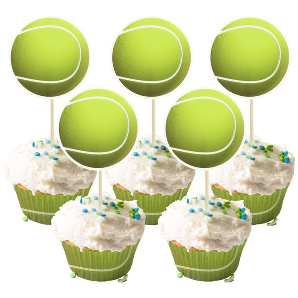 Gyufise 36Pcs Tennis Cupcake Toppers Sports Ball Tennis Cupcake Picks Tennis Theme Birthday Cake Decorations for Baby Shower Kids Birthday Party Cake Decorations Supplies