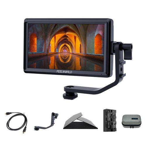 FEELWORLD 5.5 Inch DSR Camera Field Monitor with F550 Battery 2200mAh+Bag Small Full HD 1920x1152 IPS Video Assist Mit HDMI Output and Input S55V3