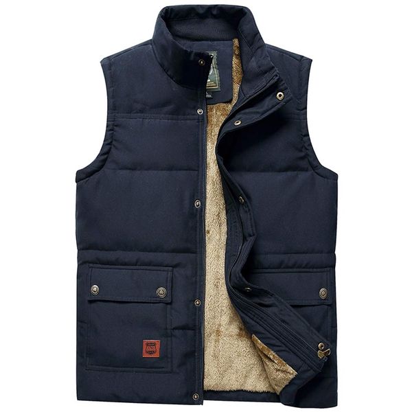 Vcansion Men's Outdoor Casual Stand Collar Thicken Qulited Fleece Jacket Vest Padded Vest Lightweight Down Cotton Vest Coat Blue US XL