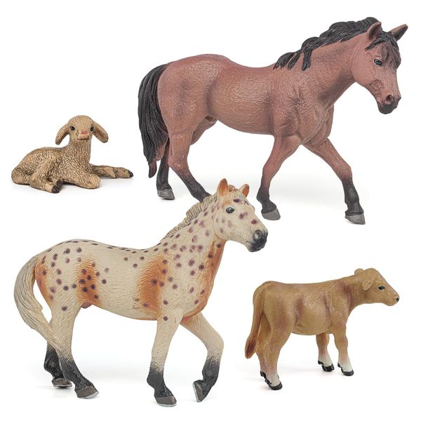 LC JoyCre Farm Animals Cows Sheep Horses Toys 4PCS Realistic Cows Figures Horses Figurines Sheep Toys Playset for Toddlers Arab Foal Model for Birthday Party Collection for Kids