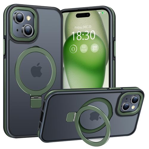 BENTIACC Magnetic Case for iPhone 15, with Invisible Ring Stand, Military Drop Protection, Shockproof Anti-Fingerprint Matte Protective Cover for iPhone 15, Dark Green
