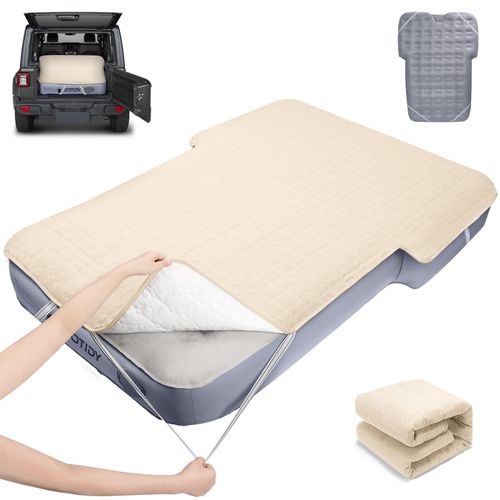 Car Air Mattress Sheet, Cotton-Lined SUV Air Mattress Fitted Sheet, Ultra Soft TPU Waterproof Car Bed Sheet Fits SUV Air Mattress (Khaki)