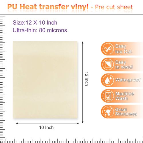Vimewoi PU Heat Transfer Film - Premium Thermal Vinyl for Clothing, Shoes & Bags | Easy Cut & Peel, Washable & Fade-Resistant | DIY Crafts, Fashion Design, Fabric Decor (Cream, 10 Pack)