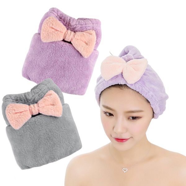 KON Towel Cap Set of 2 Hair Quick Drying Towel Hair Dry Towel Hair Towel Hair Towel Cap (Purple + Gray)