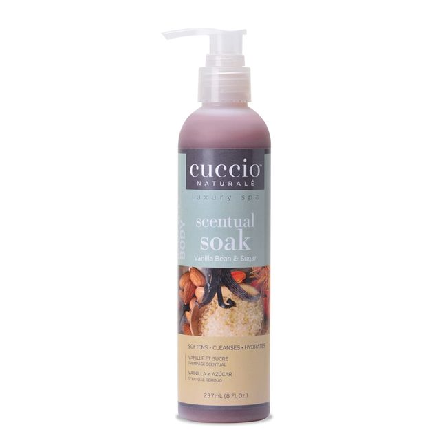 Cuccio Naturale Scentual Soak - Creamy, Liquid Wash For Mani-Pedi - No Parabens - Soften, Cleanse And Hydrate Skin - Anti-Aging Solution - Use On Hands, Body And Feet - Vanilla Bean And Sugar - 8 Oz