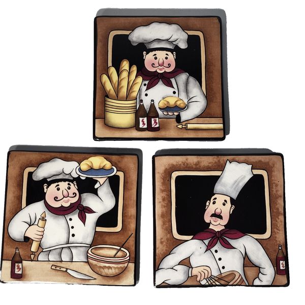 Home Interiors Italian Chefs Décor Tiles 6x6 Wall Hanging Ceramic Trivets Set 3