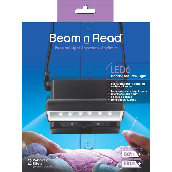 Beam n Read LED 6 Hands-Free Task Light; Extra Wide & Extra Bright Light from 6 LEDs Plus 2 Blue Light Blocking Relaxation Filters