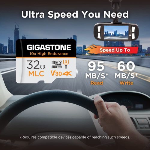 [10x High Endurance] GIGASTONE MLC 32GB Pack of 2 Industrial MicroSDXC Card with Adapter, 95/60 MB/s 4K Video Recording for Security Cam, Dash Cam, U3 V30 C10 [5-Year Free Data Recovery]