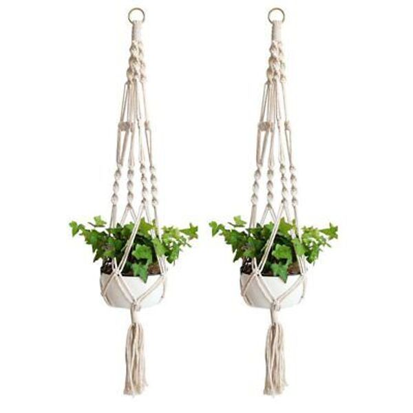 Macrame Plant Hanger Basket Liners Cotton Rope 4 Legs for Indoor Outdoor Deco...