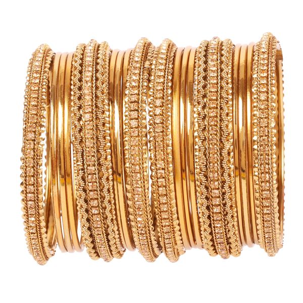 Touchstone NEW Golden Bangle Collection Indian Bollywood Stunning Style Expressive Yellow Rhinestone Designer Jewelry Bangle Bracelets Set of 12 in Antique Gold Tone for Women.