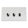 Light Dimmer Switch 3 Gang 2Way 10A -Push On Off 400W -Polished Chrome -Flat