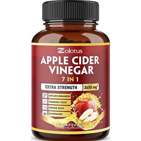 Apple Cider Vinegar 3650mg w/ Ceylon Cinnamon Ginger Turmeric Elderberry 90 Caps