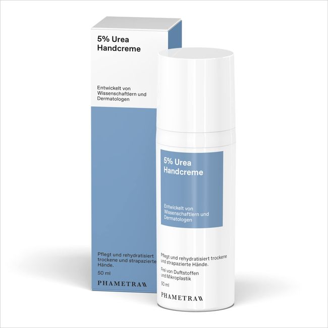 Phametra 5% Urea Handcreme | Pflegt und rehydratisiert trockene und strapazierte Hände | geruchsneutrale Handpflege | zieht schnell ein | ohne Mikroplastik | 50ml