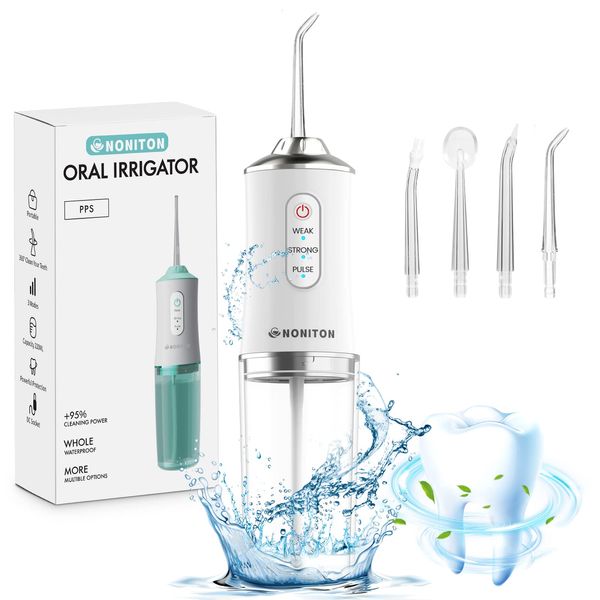 Water flossers for Teeth Cordless 220ml Sink USB Rechargeable Portable Oral Irrigator and 3 Modes with 4 nozzles and IPX7 Waterproof 360° Rotating Electric flosser for Travel and Home Dental Cleaning