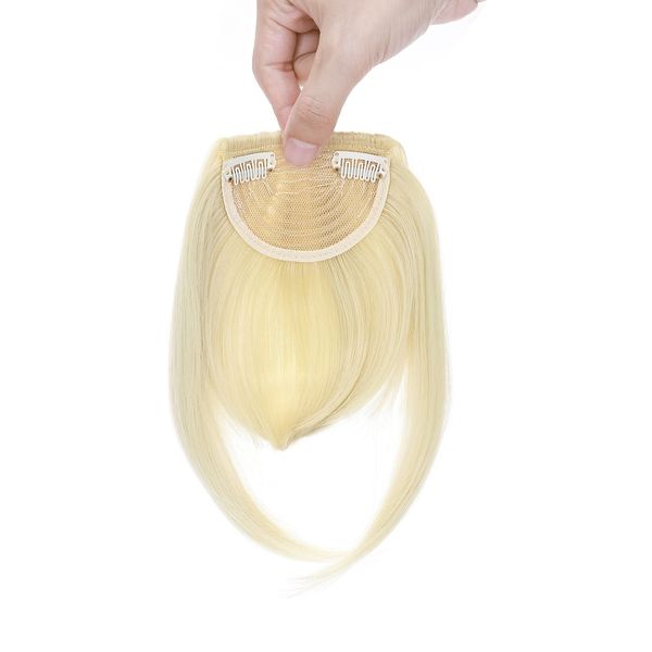 Fashion Clip In Bangs Hair Extensions Front Full Neat Bangs Fringe 2 Clips One Piece Thick Straight Hairpiece Accessories Hairpiece For Women Bleach Blonde