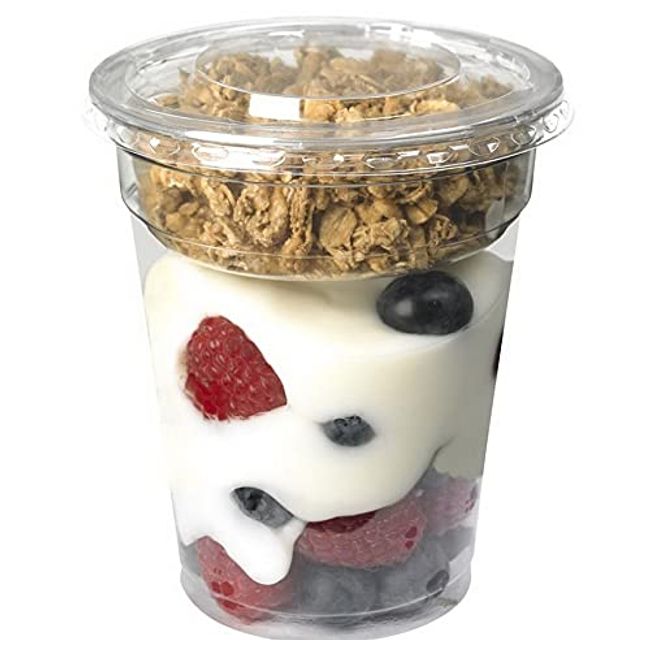 50 Pcs Clear Plastic Parfait Cups with Lids and Inserts- Durable Fruit Cups for Party- 16 Oz. Yogurt Parfait Cups with Lids (No Hole), 4 Oz. Inserts & Mini Spoons- Ideal for Kids, Dips, Snacks & More