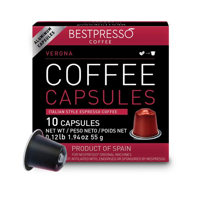 Bestpresso Coffee for Nespresso Original Machine 120 Aluminum pods Certified Genuine Espresso Verona Blend (High Intensity) Pods Compatible with Nespresso Original 60 Days Satisfaction Guarantee